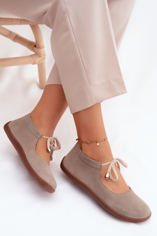 Ballerines barefoot en cuir daim avec sangles Zazoo 021, couleur cappuccino