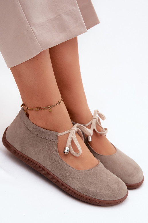 Ballerines barefoot en cuir daim avec sangles Zazoo 021, couleur cappuccino