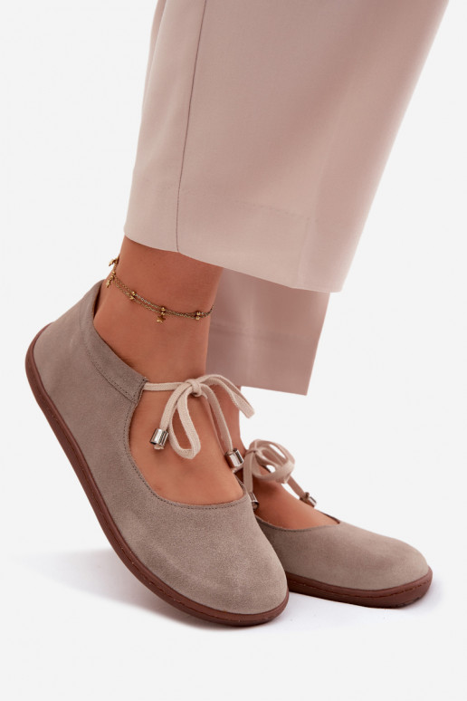 Ballerines barefoot en cuir daim avec sangles Zazoo 021, couleur cappuccino