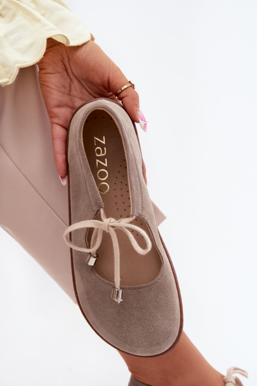 Peau Ballerines en daim Barefoot avec des sangles Zazoo 021 couleur cappuccino