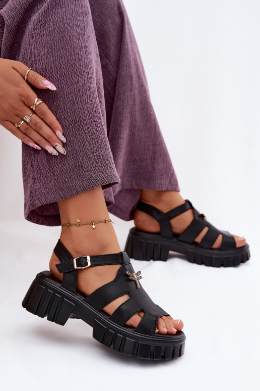 Sandales à plateforme pour femmes avec boucle Vinceza 79627, couleur noire