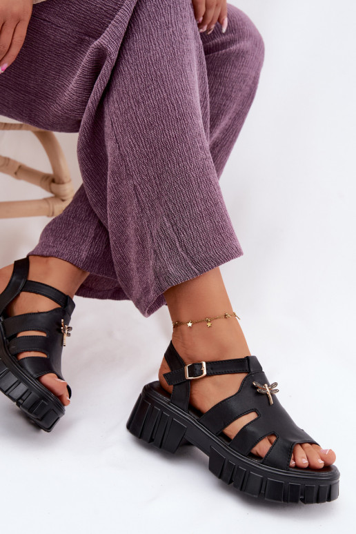 Sandales à plateforme pour femmes avec boucle Vinceza 79627, couleur noire