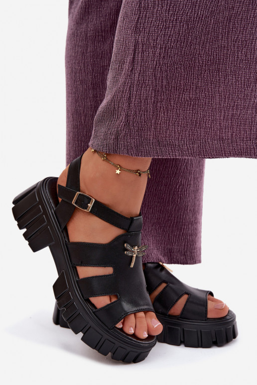 Sandales à plateforme pour femmes avec boucle Vinceza 79627, couleur noire