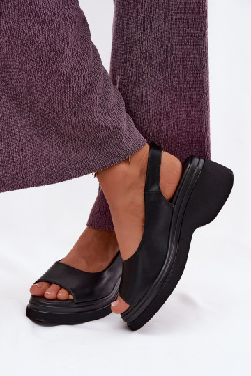 Sandales en cuir à plateforme Vinceza 66936, couleur noire 2
