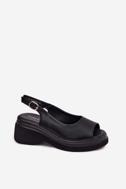 Sandales en cuir à plateforme Vinceza 66936, couleur noire