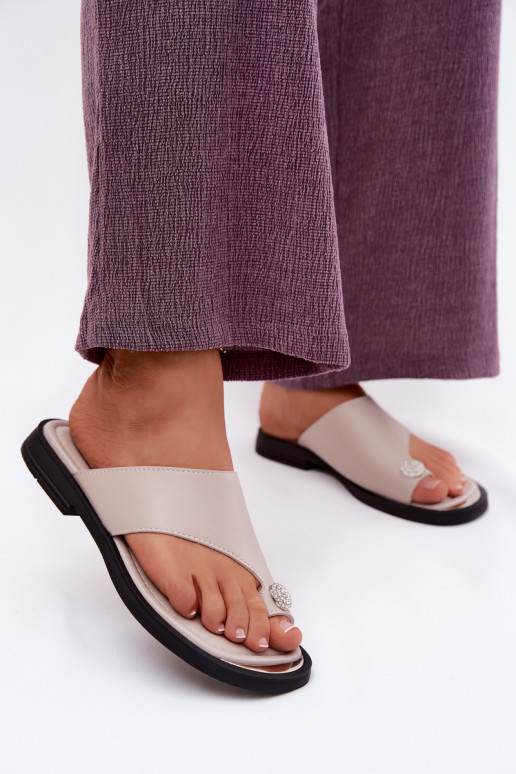 Pantoufles en cuir Chaussons Féminin avec des talons larges Vinceza 62307 beige