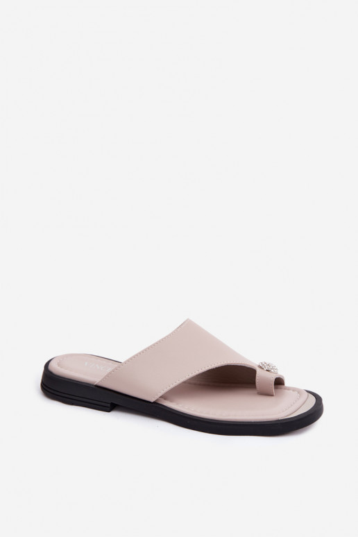 Chaussons en cuir pour femmes avec large talon Vinceza 62307, couleur sable