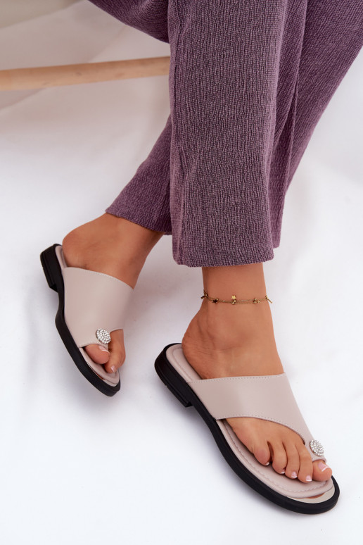 Pantoufles en cuir Chaussons Féminin avec des talons larges Vinceza 62307 beige