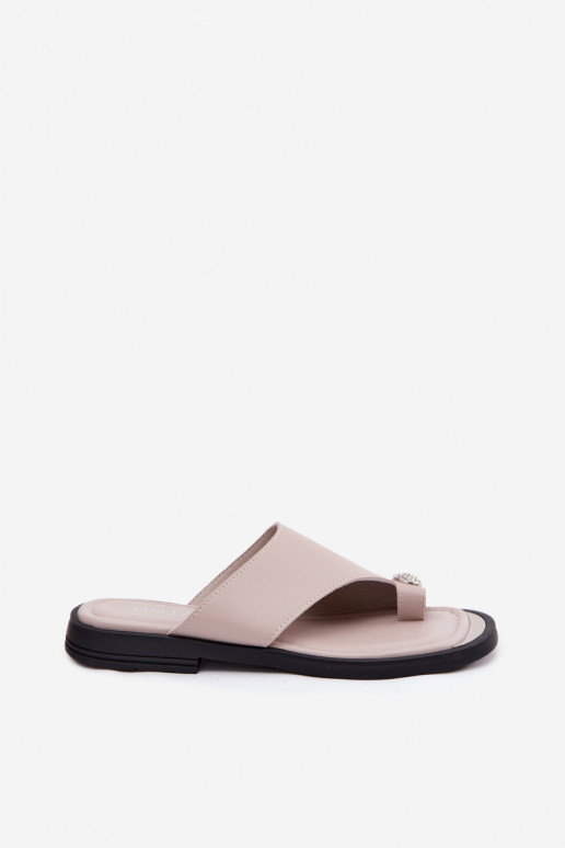 Pantoufles en cuir Chaussons Féminin avec des talons larges Vinceza 62307 beige