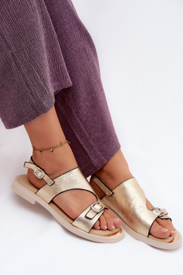 Sandales dorées pour femmes avec large talon Vinceza 86434