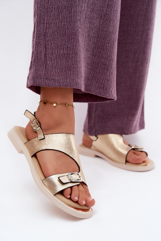 Sandales dorées pour femmes avec large talon Vinceza 86434