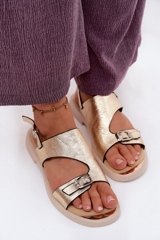Sandales dorées pour femmes avec large talon Vinceza 86434