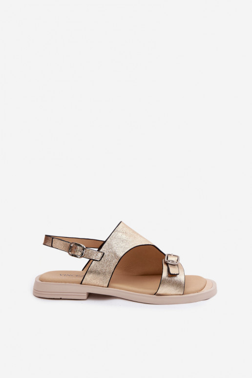 Sandales dorées pour femmes avec large talon Vinceza 86434