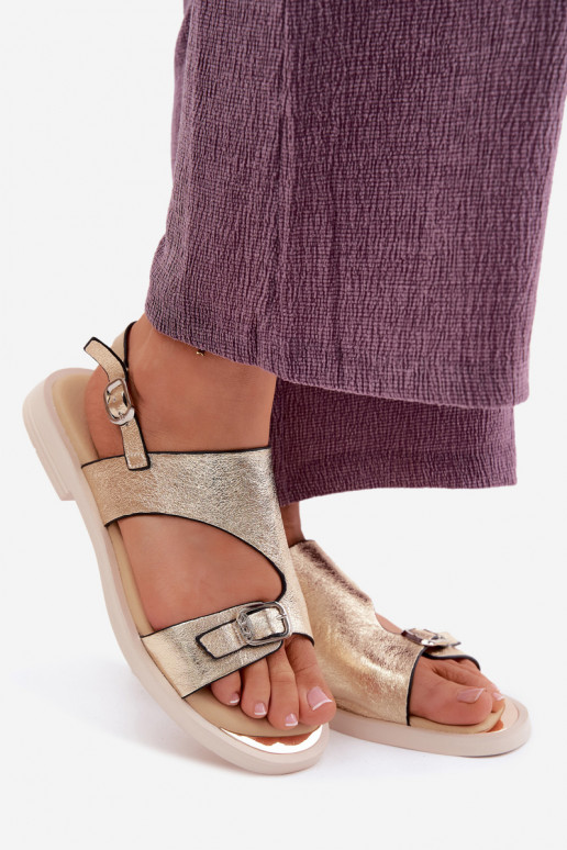 Sandales dorées pour femmes avec large talon Vinceza 86434