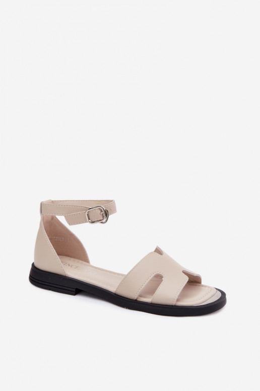 Sandales en cuir pour femmes avec large talon Vinceza 62305, couleur sable