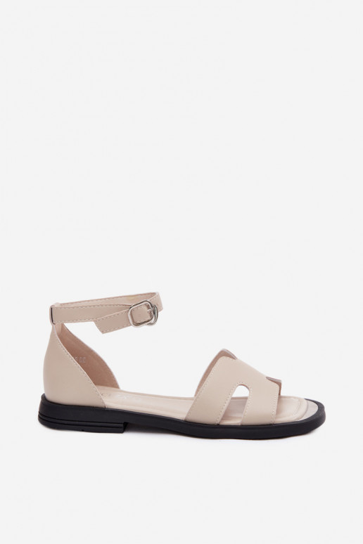 Sandales en cuir pour femmes avec large talon Vinceza 62305, couleur sable