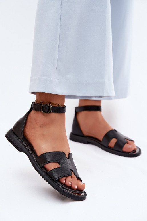 Sandales pour femmesActivéturalnej Skóry avec des talons larges Vinceza 62305 couleur noire