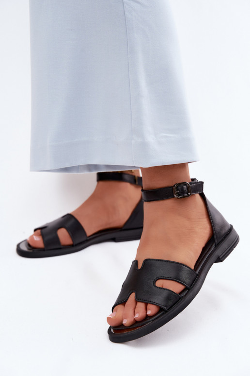 Sandales noires en cuir pour femmes avec large talon Vinceza 62305