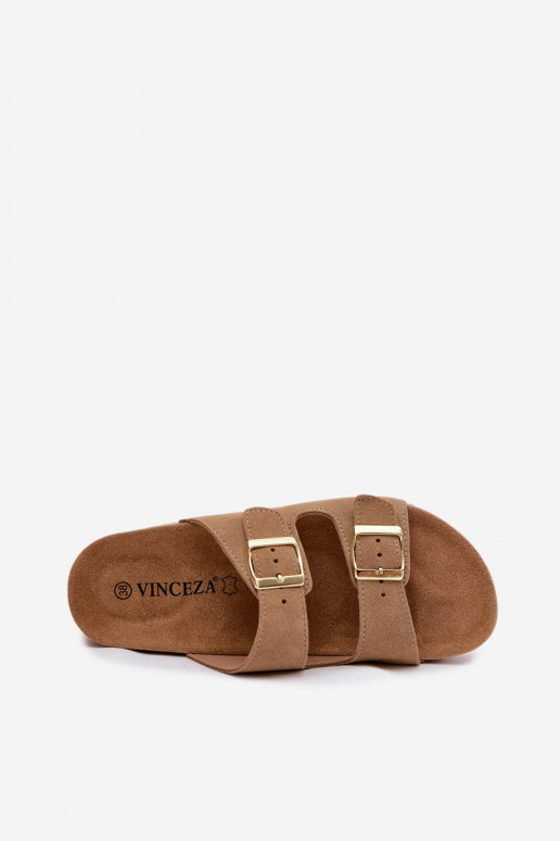 Chaussons en cuir à plateforme avec boucles Vinceza 102657, couleur sable