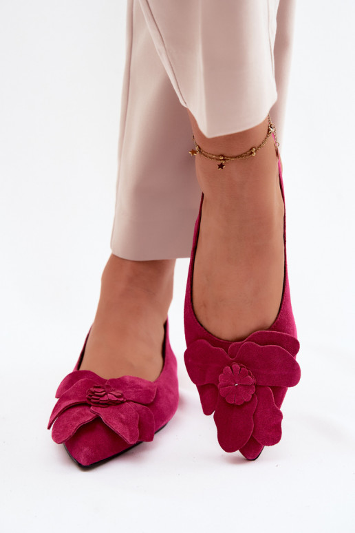 des sandales Peau en daim avec des talons larges Avec des décorations Une fleur Vinceza 66951 couleur rose