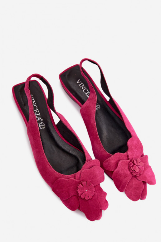 des sandales Peau en daim avec des talons larges Avec des décorations Une fleur Vinceza 66951 couleur rose