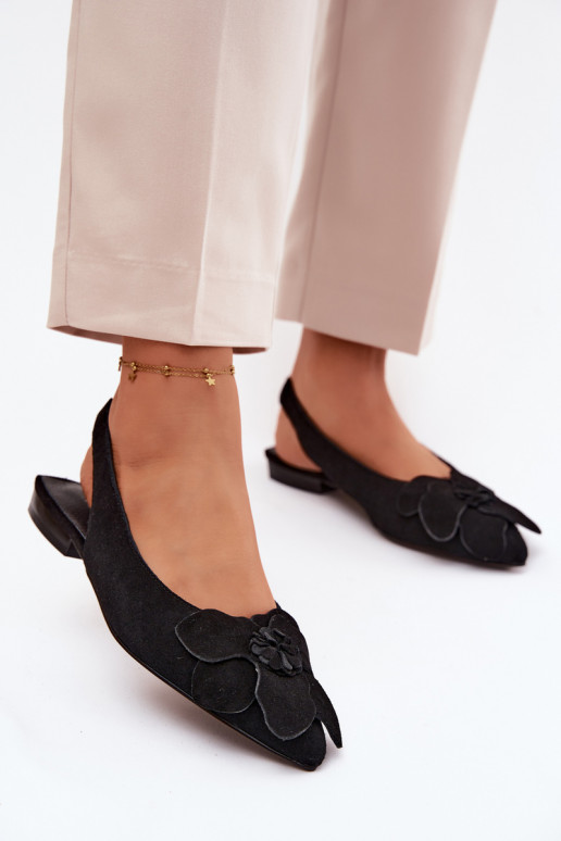 Sandales en cuir noires à plateforme avec large talon et fleur Vinceza 66951