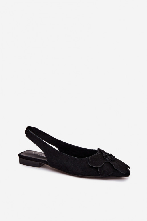 Sandales en cuir noires à plateforme avec large talon et fleur Vinceza 66951
