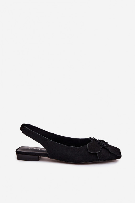 Sandales en cuir noires à plateforme avec large talon et fleur Vinceza 66951