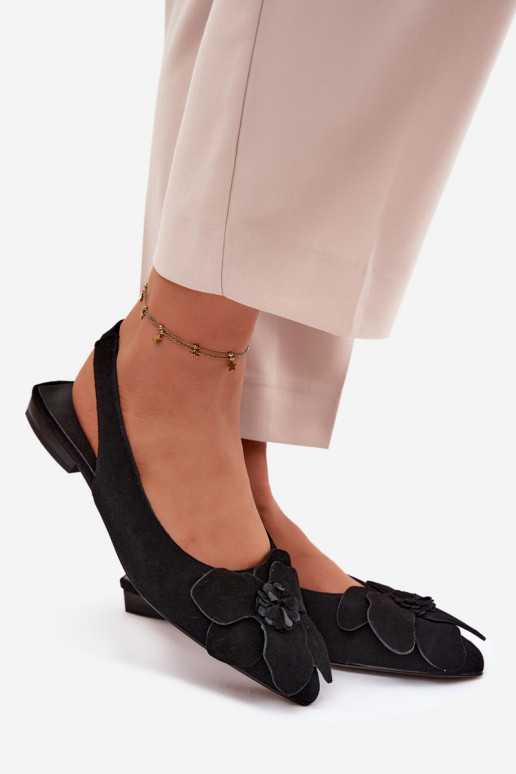 Sandales en cuir noires à plateforme avec large talon et fleur Vinceza 66951