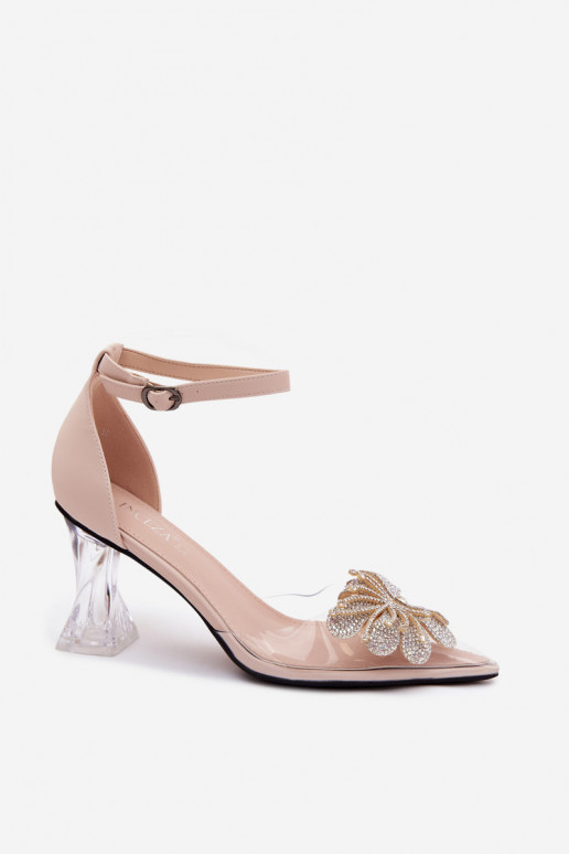 Chaussures en cuir avec talon et décoration brillante Vinceza 62295