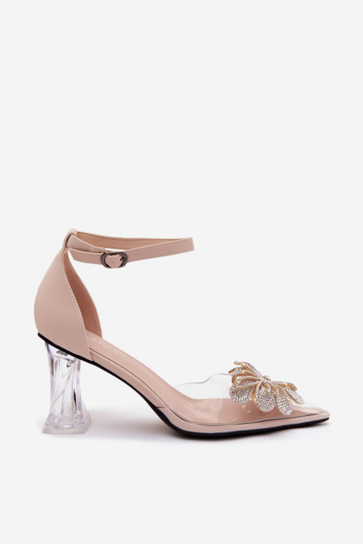 Chaussures en cuir avec talon et décoration brillante Vinceza 62295