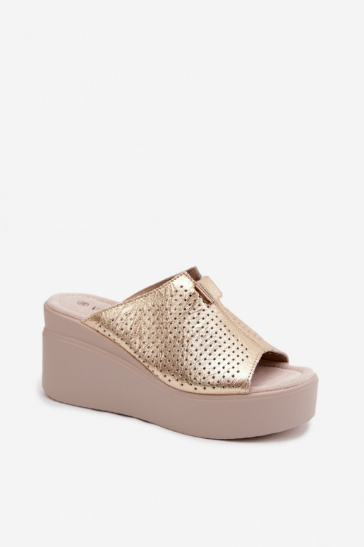 Chaussons à plateforme dorés en simili cuir pour femmes Vinceza 95392