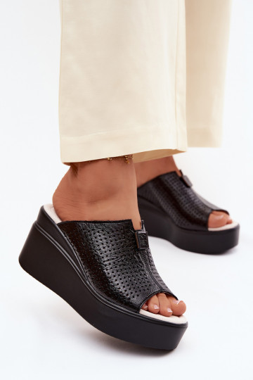 Chaussons à plateforme noirs en simili cuir pour femmes Vinceza 95392 2