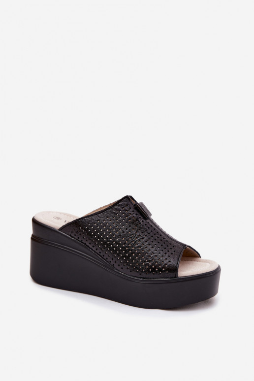 Chaussons à plateforme noirs en simili cuir pour femmes Vinceza 95392