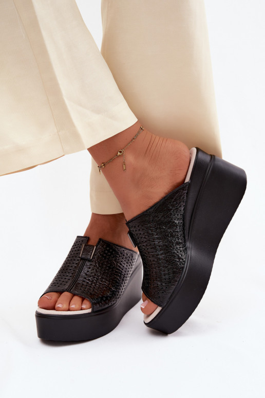 Chaussons à plateforme noirs en simili cuir pour femmes Vinceza 95392