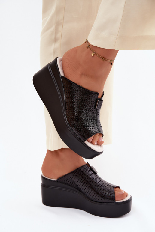 Chaussons à plateforme noirs en simili cuir pour femmes Vinceza 95392