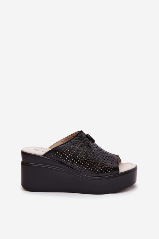 Chaussons à plateforme noirs en simili cuir pour femmes Vinceza 95392