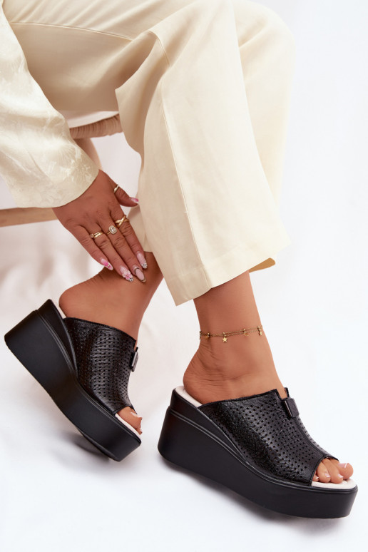 Chaussons à plateforme noirs en simili cuir pour femmes Vinceza 95392