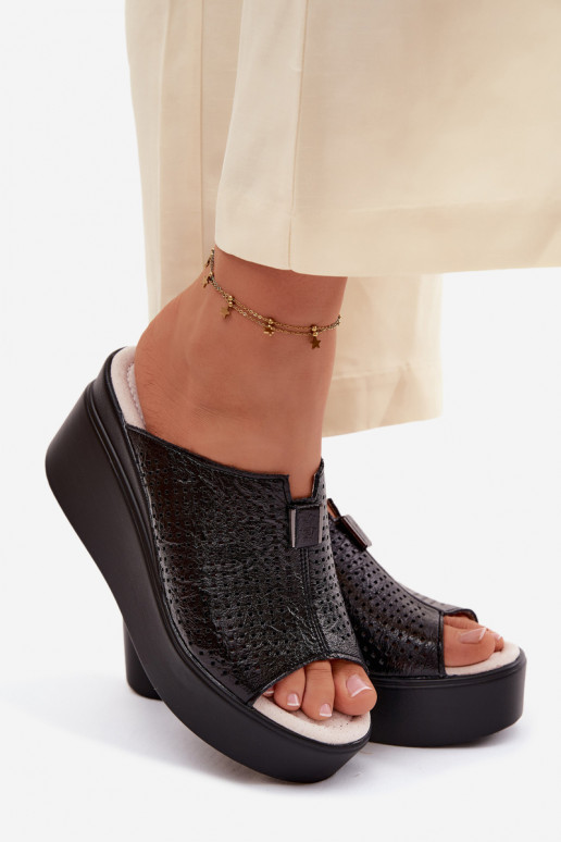 Chaussons à plateforme noirs en simili cuir pour femmes Vinceza 95392