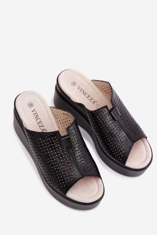 Pantoufles pour femmesActivéturalnej Skóry avec une plateforme Vinceza 95392 couleur noire