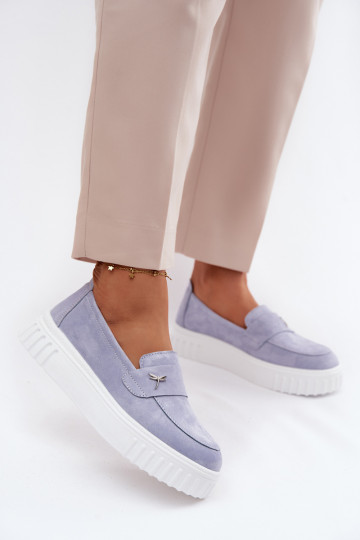 Peau en daim chaussures Féminin avec une plateforme Un modèle convaincant Vinceza 93218 couleur bleue