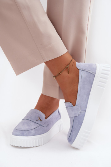 Peau en daim chaussures Féminin avec une plateforme Un modèle convaincant Vinceza 93218 couleur bleue 2
