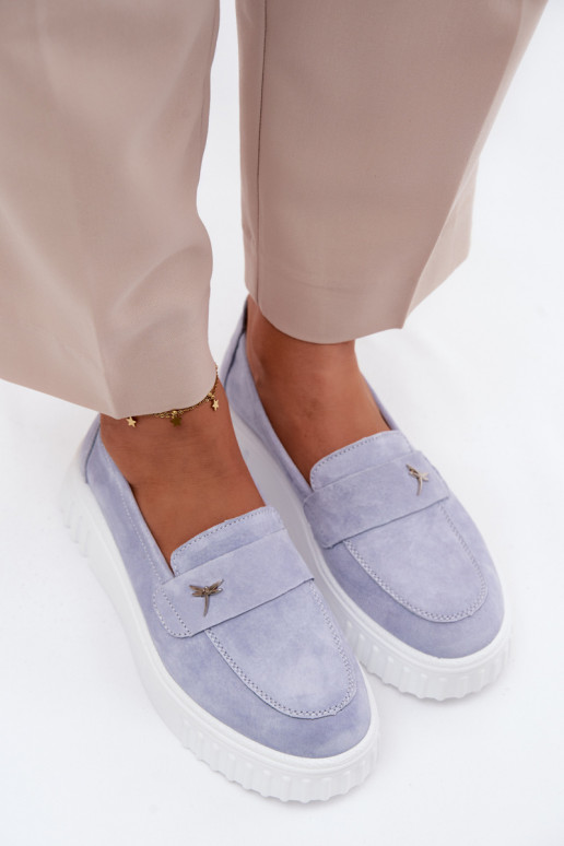 Peau en daim chaussures Féminin avec une plateforme Un modèle convaincant Vinceza 93218 couleur bleue