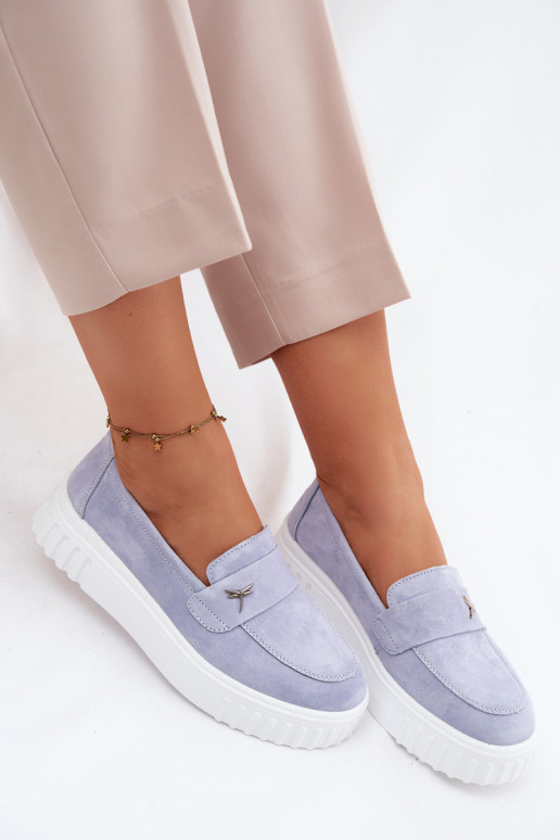 Peau en daim chaussures Féminin avec une plateforme Un modèle convaincant Vinceza 93218 couleur bleue