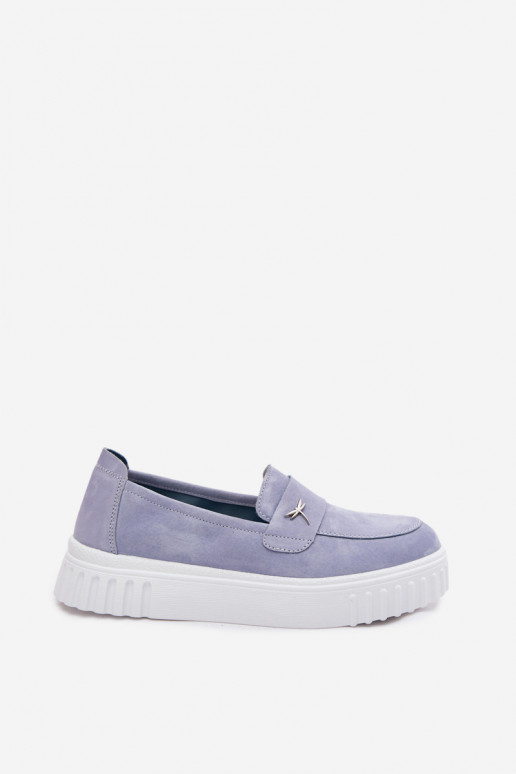 Peau en daim chaussures Féminin avec une plateforme Un modèle convaincant Vinceza 93218 couleur bleue
