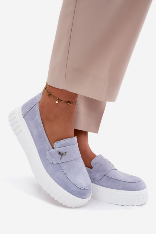 Peau en daim chaussures Féminin avec une plateforme Un modèle convaincant Vinceza 93218 couleur bleue