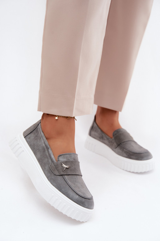 Peau en daim chaussures Féminin avec une plateforme Un modèle convaincant Vinceza 93218 couleur grise