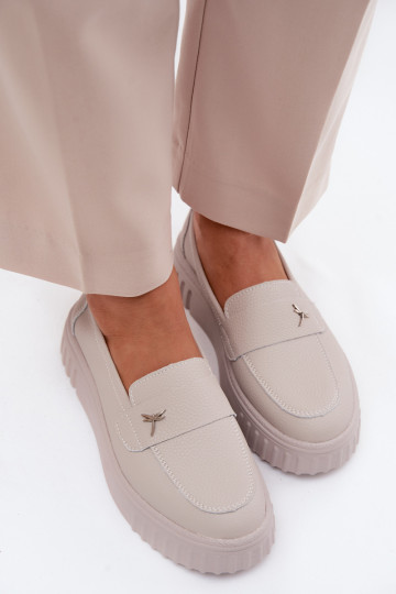 Chaussures à plateforme en cuir pour femmes Vinceza 93218 en beige