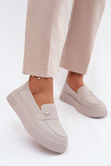 Chaussures à plateforme en cuir pour femmes Vinceza 93218 en beige 2