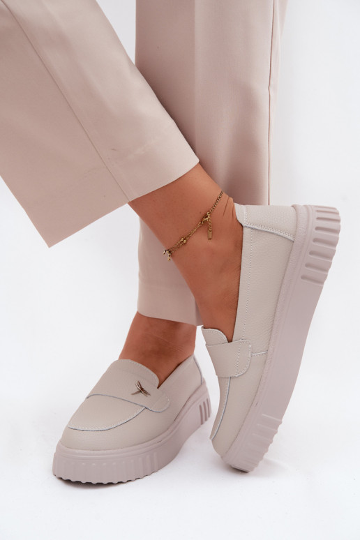 Chaussures à plateforme en cuir pour femmes Vinceza 93218 en beige